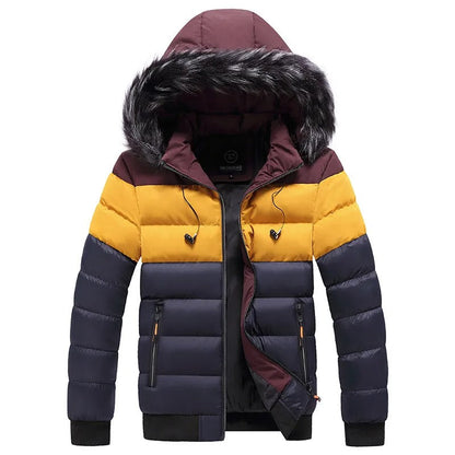 Men’s Fur-Trim Hooded Thermal Down Puffer Jacket – Insulated Winter Outerwear for Everyday and Outdoor Cold-Weather Wear