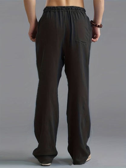 Men’s Relaxed Linen Trousers – Breathable Elastic-Waist Pants for Casual Summer Wear