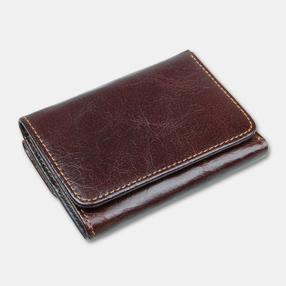 Men’s Genuine Leather RFID Trifold Wallet – Vintage Compact Card Holder with Secure Fold Closure