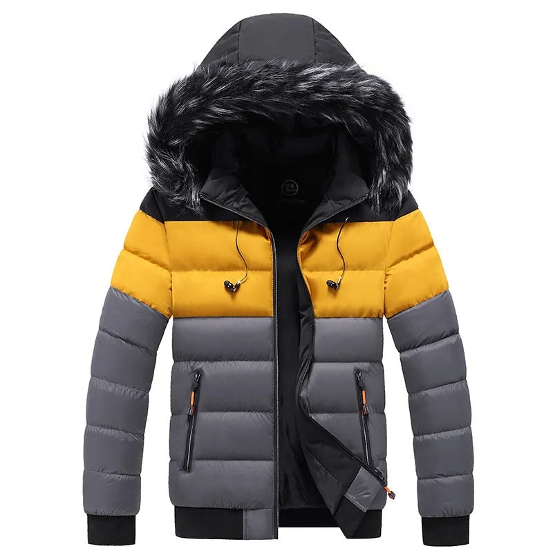 Men’s Fur-Trim Hooded Thermal Down Puffer Jacket – Insulated Winter Outerwear for Everyday and Outdoor Cold-Weather Wear