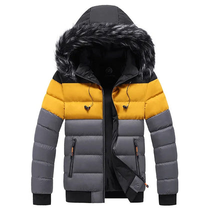 Men’s Fur-Trim Hooded Thermal Down Puffer Jacket – Insulated Winter Outerwear for Everyday and Outdoor Cold-Weather Wear