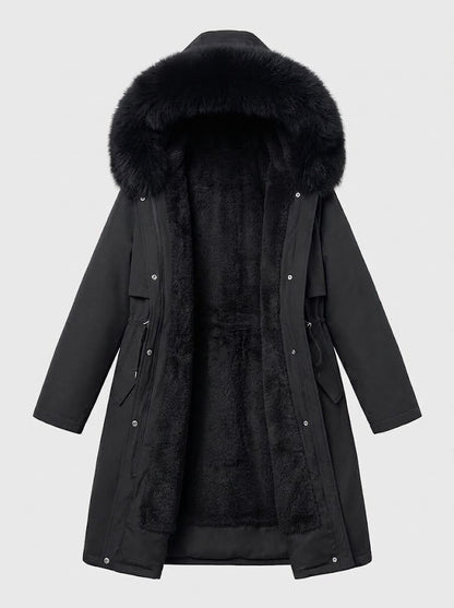 Women’s Longline Hooded Winter Coat – Plush Lined Layer with Faux Fur Trim