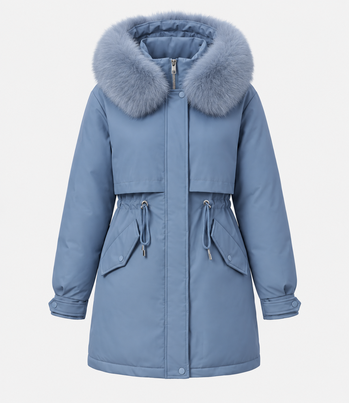 Women’s Faux-Fur Hooded Parka – Drawstring-Waist Winter Coat for Cold Weather