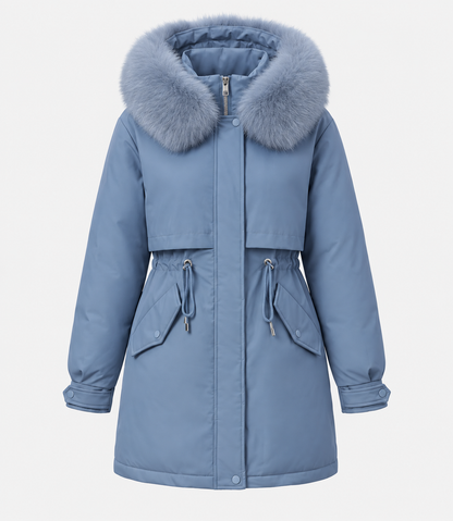 Women’s Faux-Fur Hooded Parka – Drawstring-Waist Winter Coat for Cold Weather