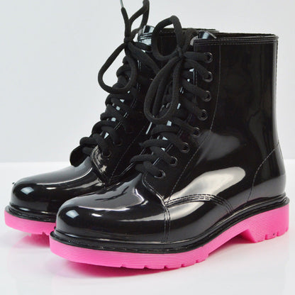 Women’s Transparent Lace-Up Rain Boots – Waterproof PVC Ankle Boots with Non-Slip Sole