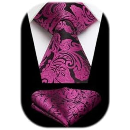 Men’s Extra-Long Paisley Tie Set – Textured Formal Accessories for Weddings and Events