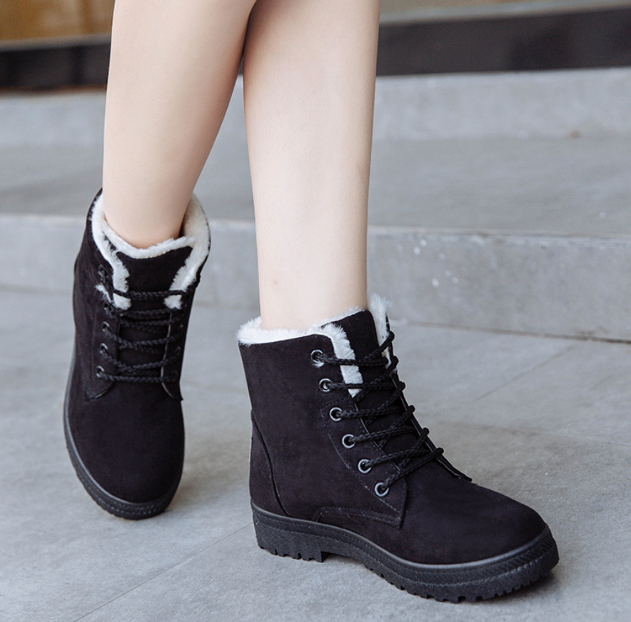 Women's Faux Fur Lined Heeled Snow Boots - Black (US 4-13)