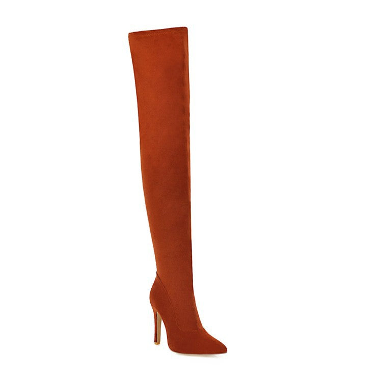 Women's Suede-Look Heeled Pointed-Toe Knee-High Boots