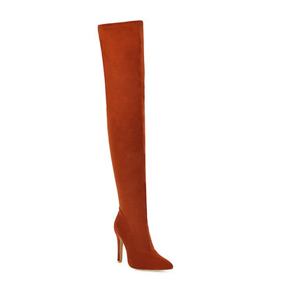 Women's Suede-Look Heeled Pointed-Toe Knee-High Boots