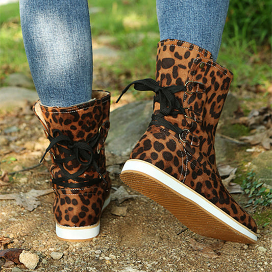 Women's Suede-Look Platform Lace-Up Chunky Chelsea Boots