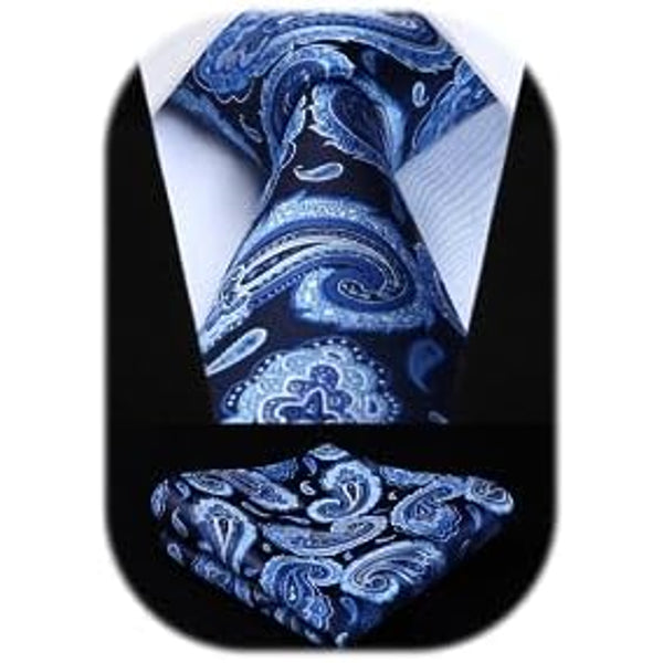 Men’s Extra-Long Paisley Tie Set – Textured Formal Accessories for Weddings and Events
