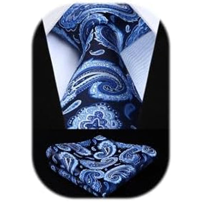 Men’s Extra-Long Paisley Tie Set – Textured Formal Accessories for Weddings and Events