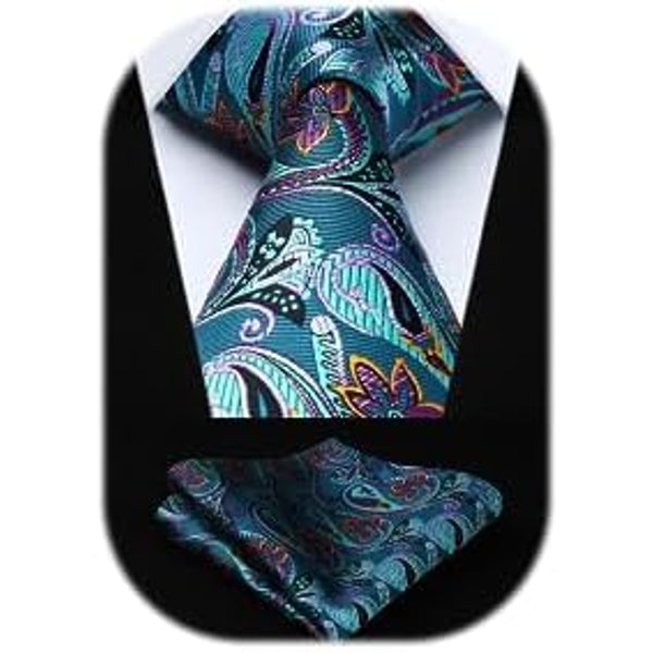 Men’s Extra-Long Paisley Tie Set – Textured Formal Accessories for Weddings and Events