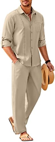 Men’s Long-Sleeve Linen Outfit Set – Relaxed Shirt and Trousers for Summer Wear