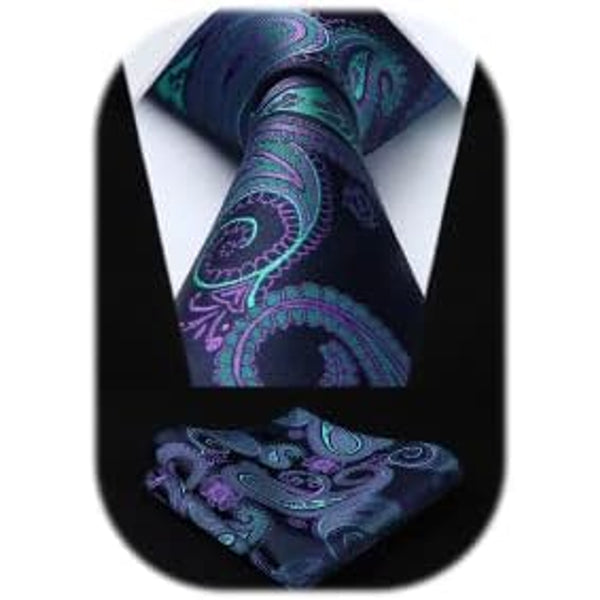 Men’s Extra-Long Paisley Tie Set – Textured Formal Accessories for Weddings and Events