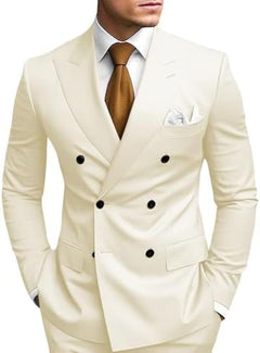 Men’s Peak-Lapel Double-Breasted Suit Set – Slim Occasion Tailoring for Weddings and Proms
