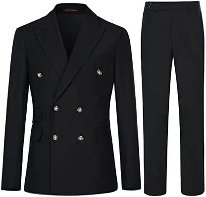 Men’s Double-Breasted Tailored Suit – Slim Formal Set for Weddings and Business