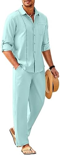 Men’s Long-Sleeve Linen Outfit Set – Relaxed Shirt and Trousers for Summer Wear
