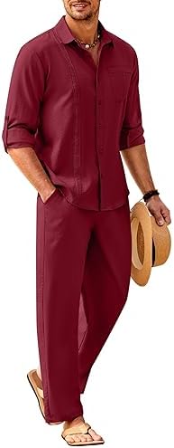 Men’s Long-Sleeve Linen Outfit Set – Relaxed Shirt and Trousers for Summer Wear