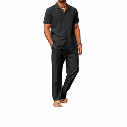 Men’s Short-Sleeve Linen Outfit Set – Relaxed Shirt and Trousers for Summer Wear