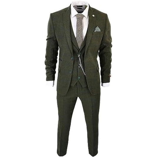 Men’s Vintage Wool Tweed Suit Set – Three-Piece Tailoring for Weddings and Formal Events
