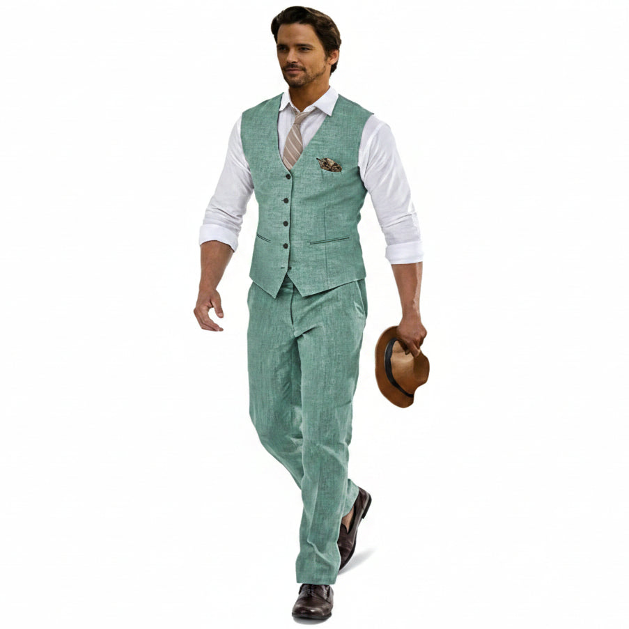 Men’s Linen Waistcoat and Trouser Set – Lightweight Summer Tailoring for Weddings and Events