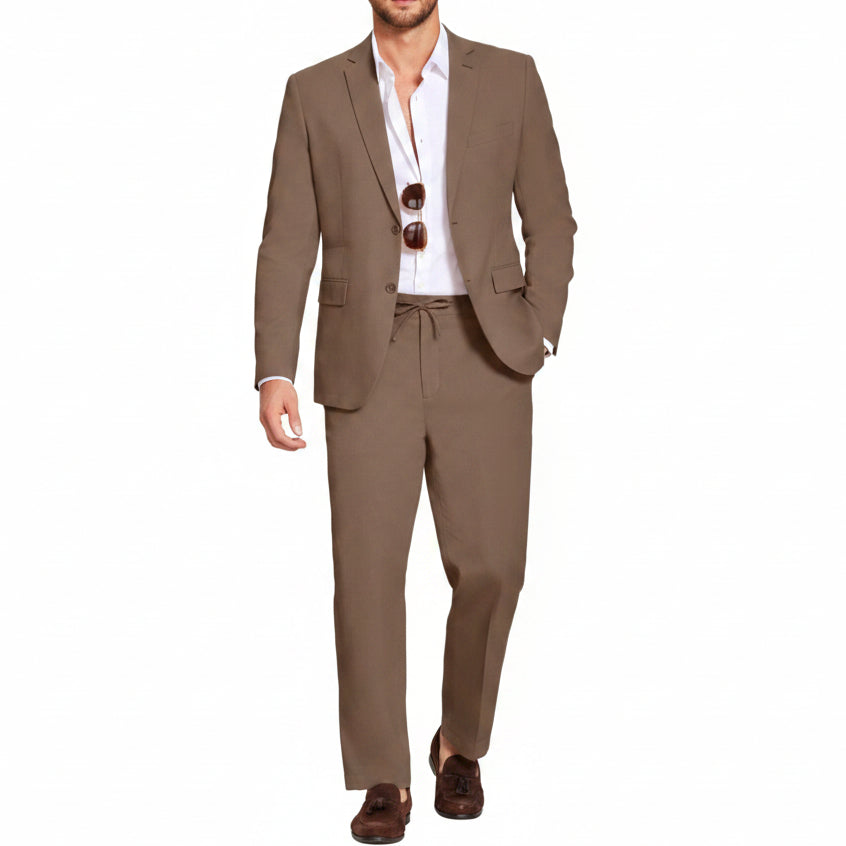 Men’s Lightweight Linen-Blend Suit Set – Relaxed Tailoring for Summer Events