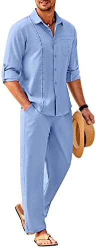Men’s Long-Sleeve Linen Outfit Set – Relaxed Shirt and Trousers for Summer Wear