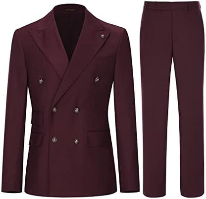 Men’s Double-Breasted Tailored Suit – Slim Formal Set for Weddings and Business