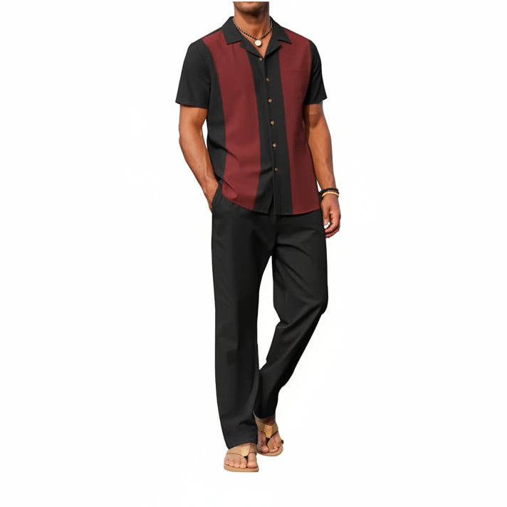 Men’s Short-Sleeve Linen Outfit Set – Relaxed Shirt and Trousers for Summer Wear