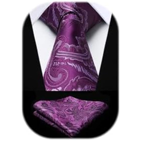 Men’s Extra-Long Paisley Tie Set – Textured Formal Accessories for Weddings and Events