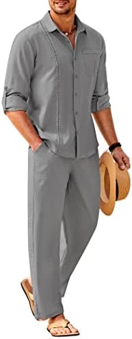 Men’s Long-Sleeve Linen Outfit Set – Relaxed Shirt and Trousers for Summer Wear