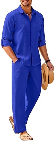 Men’s Long-Sleeve Linen Outfit Set – Relaxed Shirt and Trousers for Summer Wear