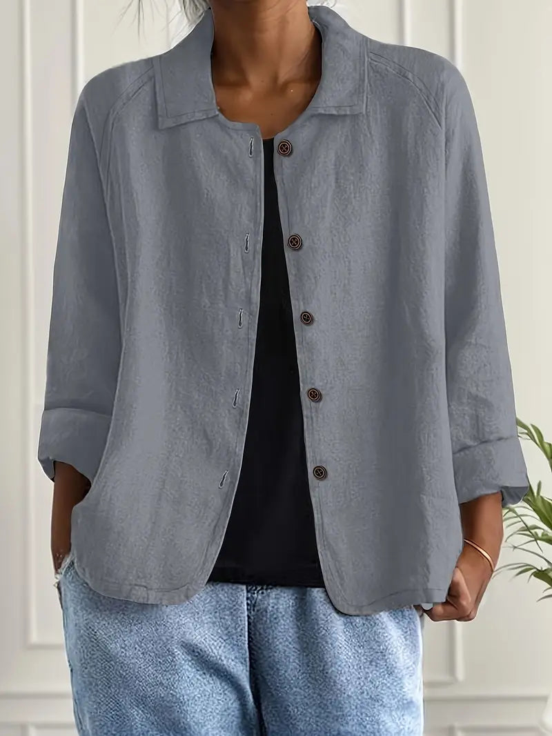 Women’s Lightweight Cardigan – Shirt Collar with Button-Through Front