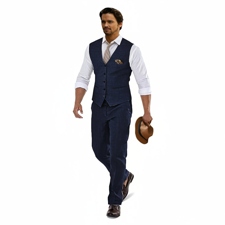 Men’s Linen Waistcoat and Trouser Set – Lightweight Summer Tailoring for Weddings and Events