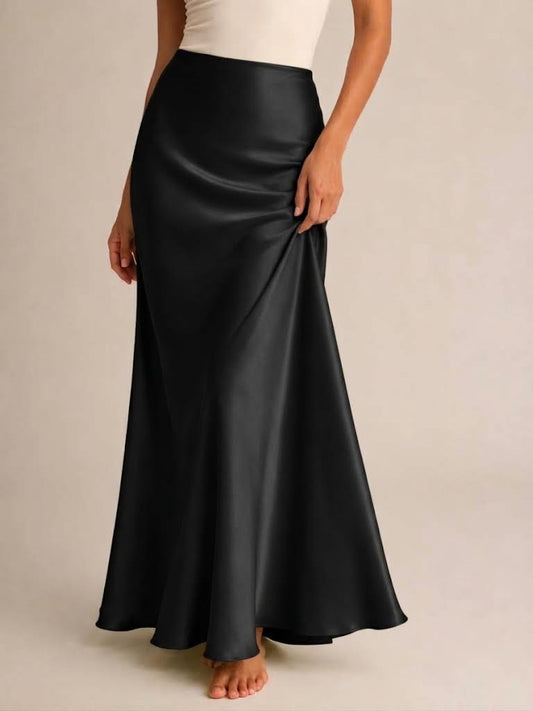Women’s Satin Maxi Skirt – High-Waisted Fitted Silhouette with Subtle Sheen for Dinner and Evening Wear