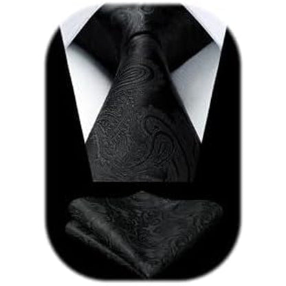Men’s Extra-Long Paisley Tie Set – Textured Formal Accessories for Weddings and Events