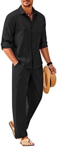 Men’s Long-Sleeve Linen Outfit Set – Relaxed Shirt and Trousers for Summer Wear