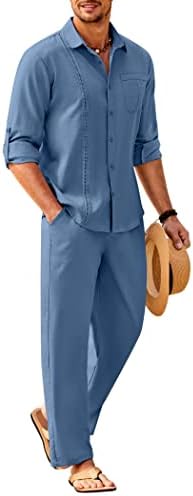 Men’s Long-Sleeve Linen Outfit Set – Relaxed Shirt and Trousers for Summer Wear