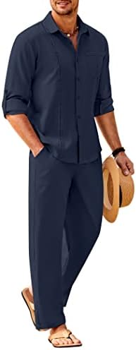 Men’s Long-Sleeve Linen Outfit Set – Relaxed Shirt and Trousers for Summer Wear