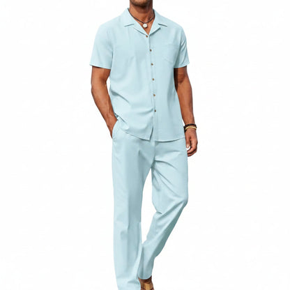 Men’s Short-Sleeve Linen Outfit Set – Relaxed Shirt and Trousers for Summer Wear