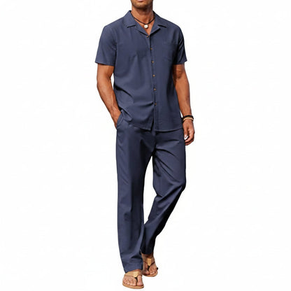 Men’s Short-Sleeve Linen Outfit Set – Relaxed Shirt and Trousers for Summer Wear