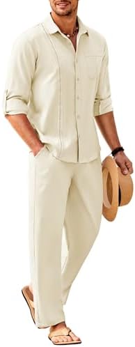 Men’s Long-Sleeve Linen Outfit Set – Relaxed Shirt and Trousers for Summer Wear