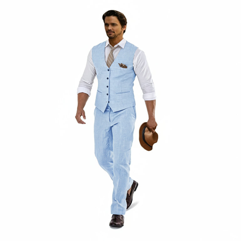 Men’s Linen Waistcoat and Trouser Set – Lightweight Summer Tailoring for Weddings and Events