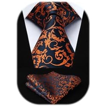 Men’s Extra-Long Paisley Tie Set – Textured Formal Accessories for Weddings and Events