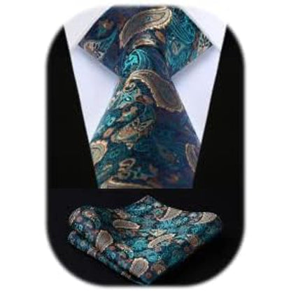 Men’s Extra-Long Paisley Tie Set – Textured Formal Accessories for Weddings and Events