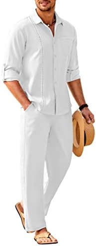 Men’s Long-Sleeve Linen Outfit Set – Relaxed Shirt and Trousers for Summer Wear