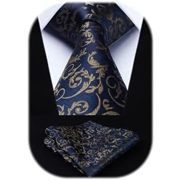 Men’s Extra-Long Paisley Tie Set – Textured Formal Accessories for Weddings and Events