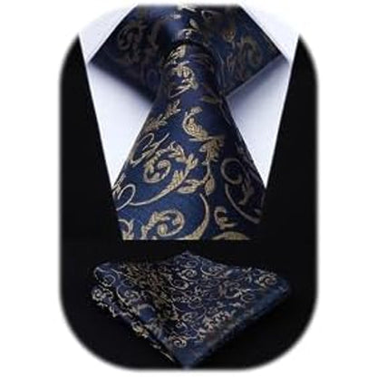 Men’s Extra-Long Paisley Tie Set – Textured Formal Accessories for Weddings and Events