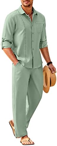 Men’s Long-Sleeve Linen Outfit Set – Relaxed Shirt and Trousers for Summer Wear